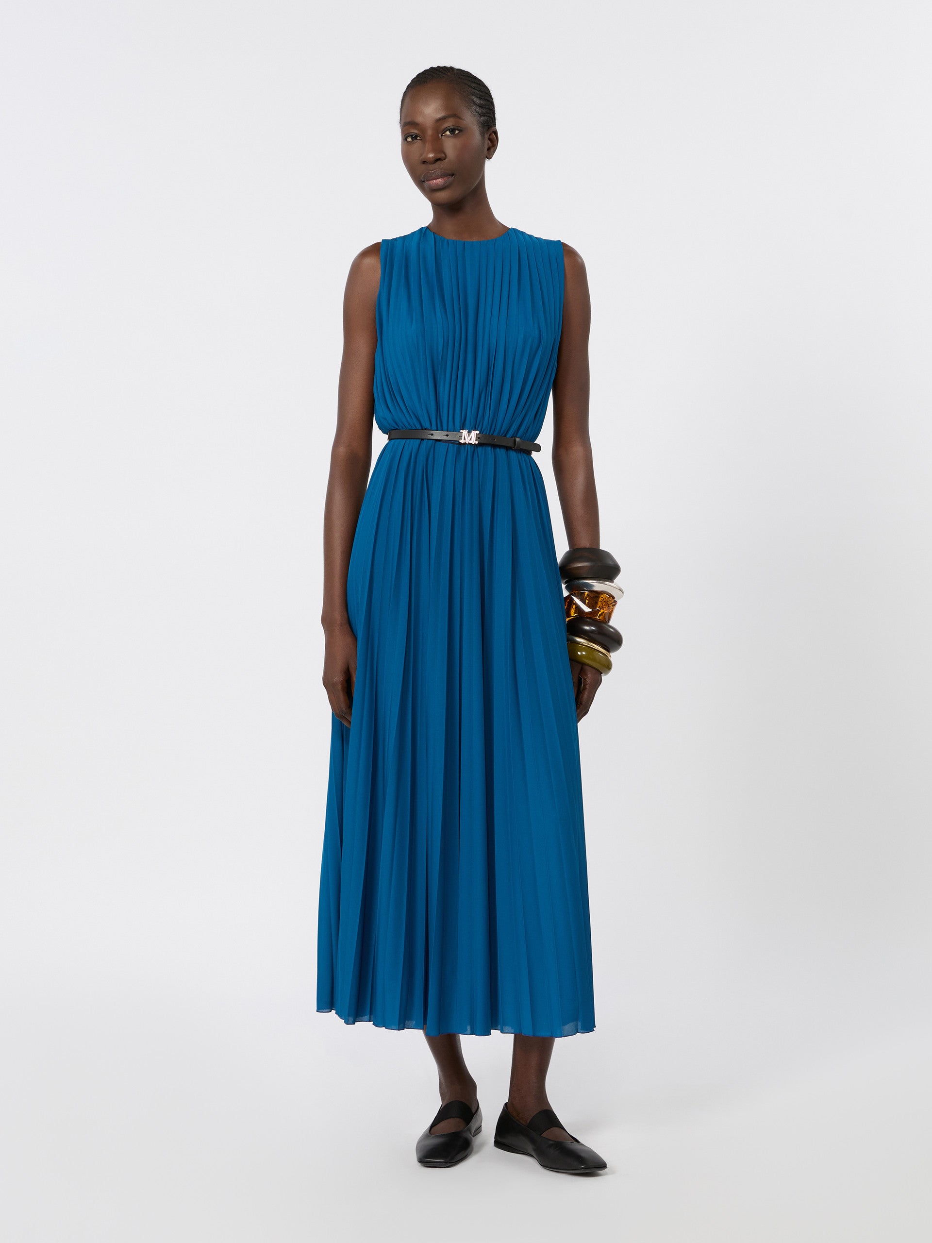 Pleated Jersey Dress for Women - Navy - Max Mara KSA
