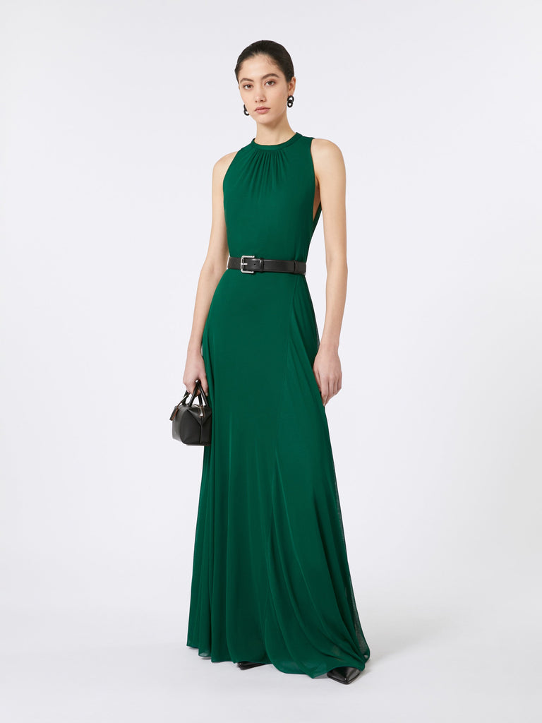 Long, mesh-jersey dress