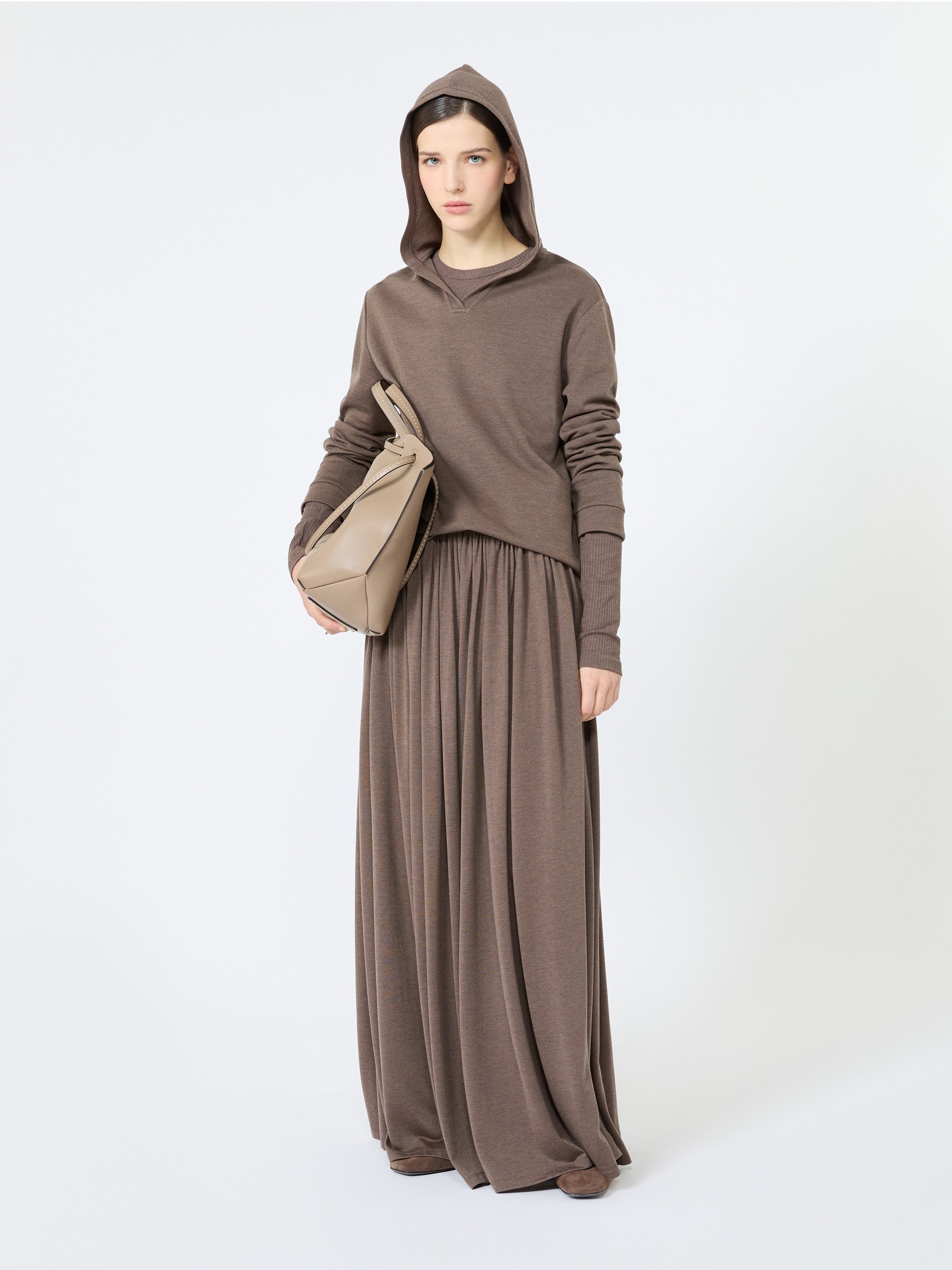 max mara long pleated skirt in lightweight jersey for women