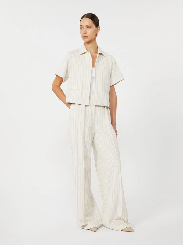Wide-fit pinstripe piqué jersey trousers