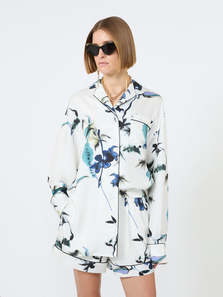 max mara long printed silk shirt