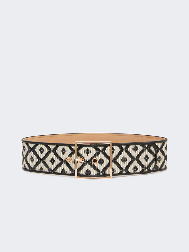 Raffia-effect wide fabric belt
