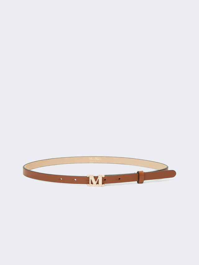Leather Monogram Belt for Women - Amber Brown - Max Mara KSA