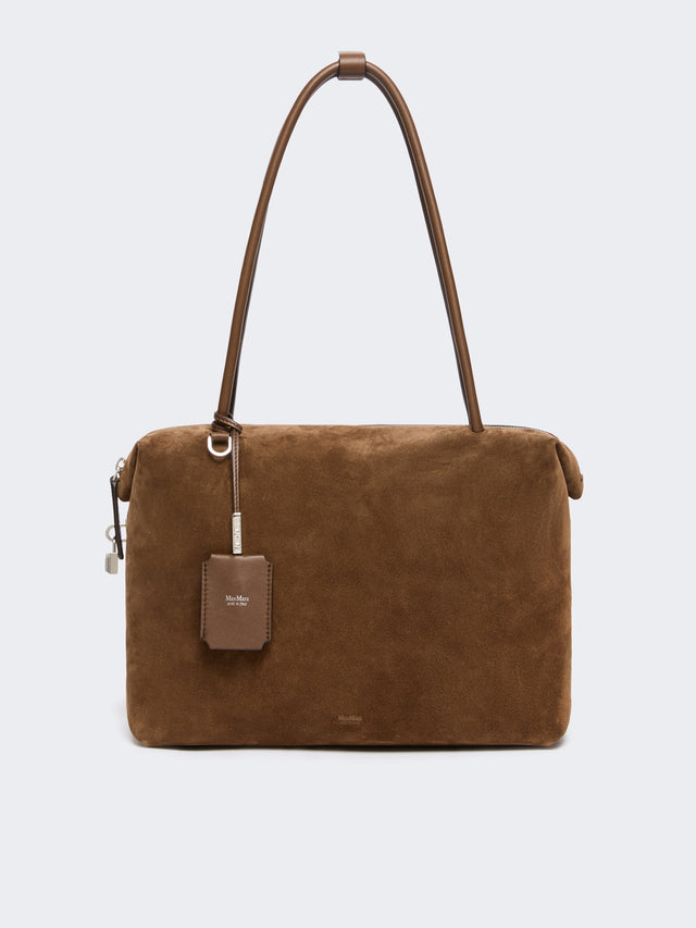 Square Boston Bag In Split Leather And Leather for Women - Cocoa - Max Mara KSA