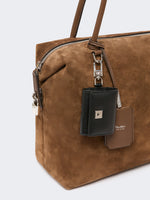 Square Boston Bag In Split Leather And Leather for Women - Cocoa - Max Mara KSA
