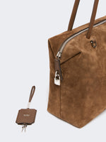 Square Boston Bag In Split Leather And Leather for Women - Cocoa - Max Mara KSA