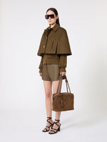 Square Boston Bag In Split Leather And Leather for Women - Cocoa - Max Mara KSA