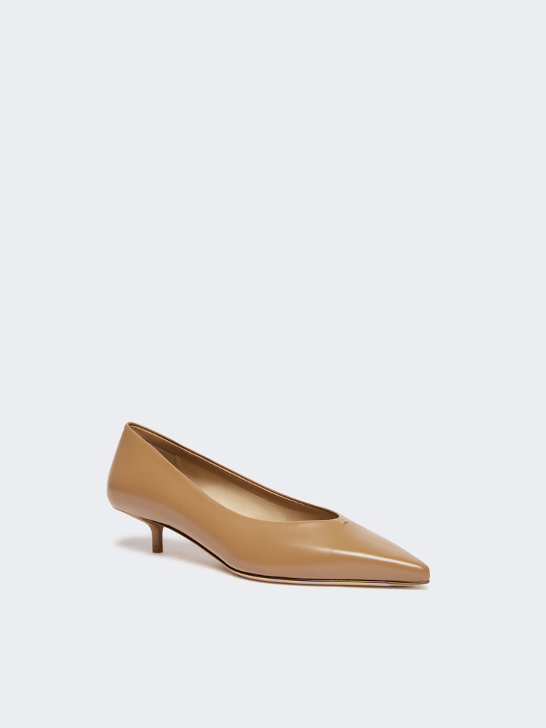 Kitten-heel leather court shoes