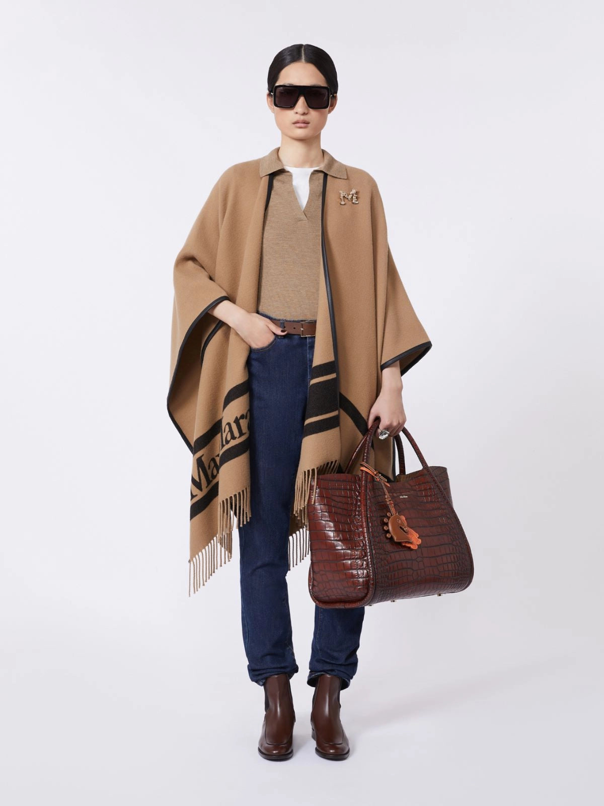 max mara jacquard wool poncho for women