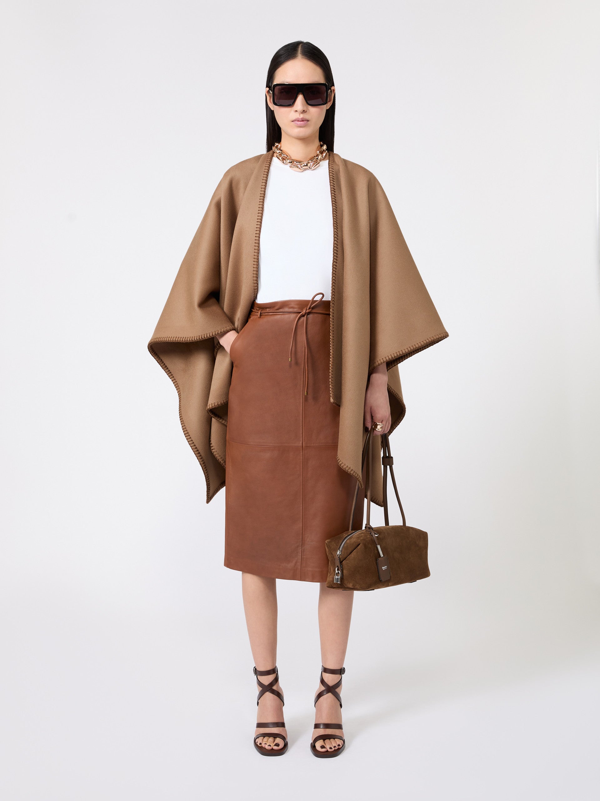 Double Wool Broadcloth Cloak for Women - Camel - Max Mara KSA