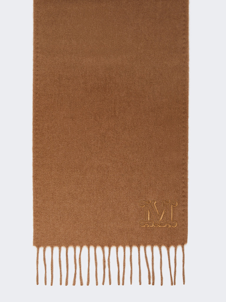 Monogram-embroidered camel stole