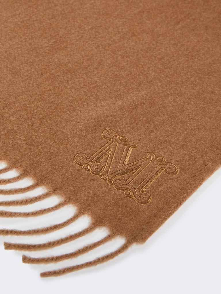 Monogram-embroidered camel stole