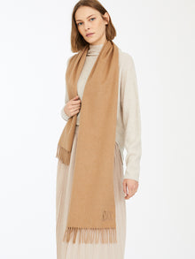 Monogram-embroidered camel stole