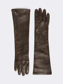 Long Nappa-Leather Gloves for Women - Dark Brown - Max Mara KSA