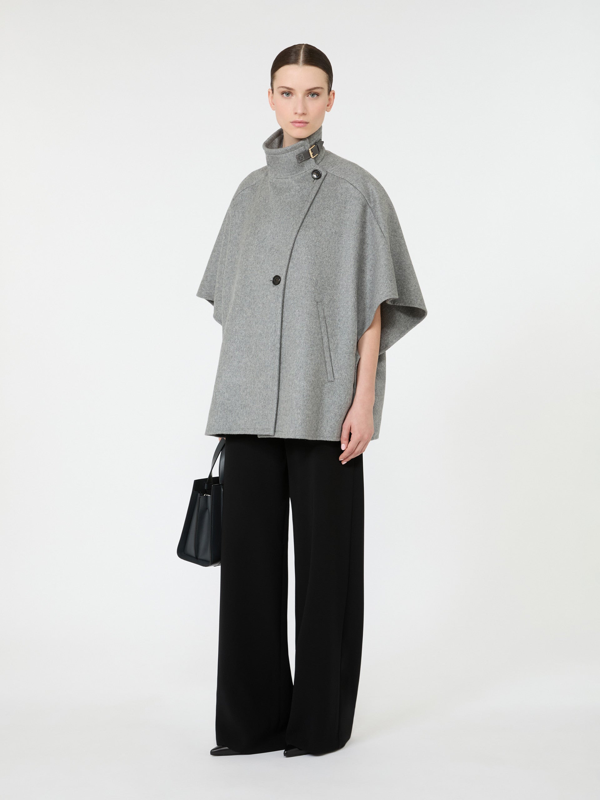 Oversized Cape In Cashmere Drap for Women - Medium Grey - Max Mara KSA