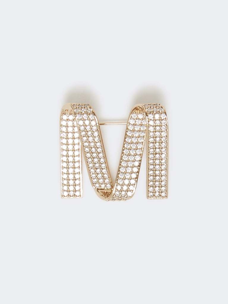 Rhinestone M-shaped brooch