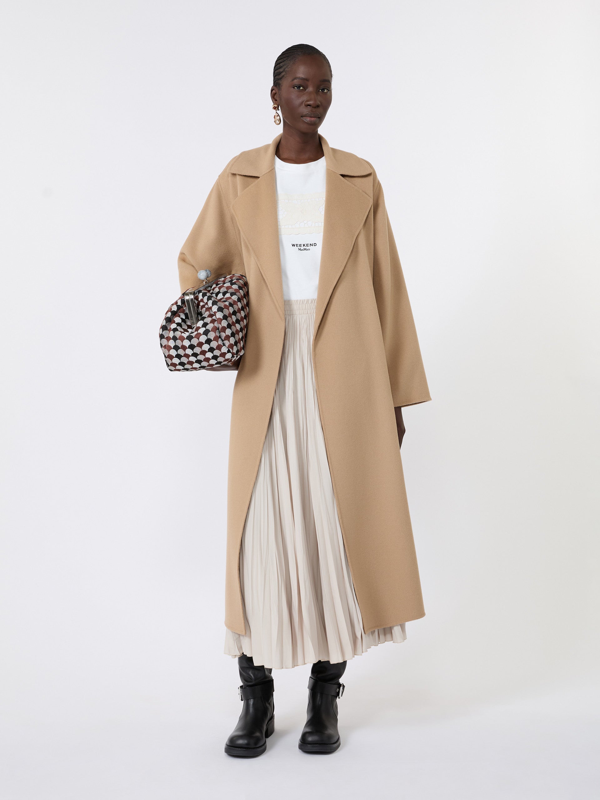 Double Wool-Blend Coat for Women - Camel - Max Mara KSA