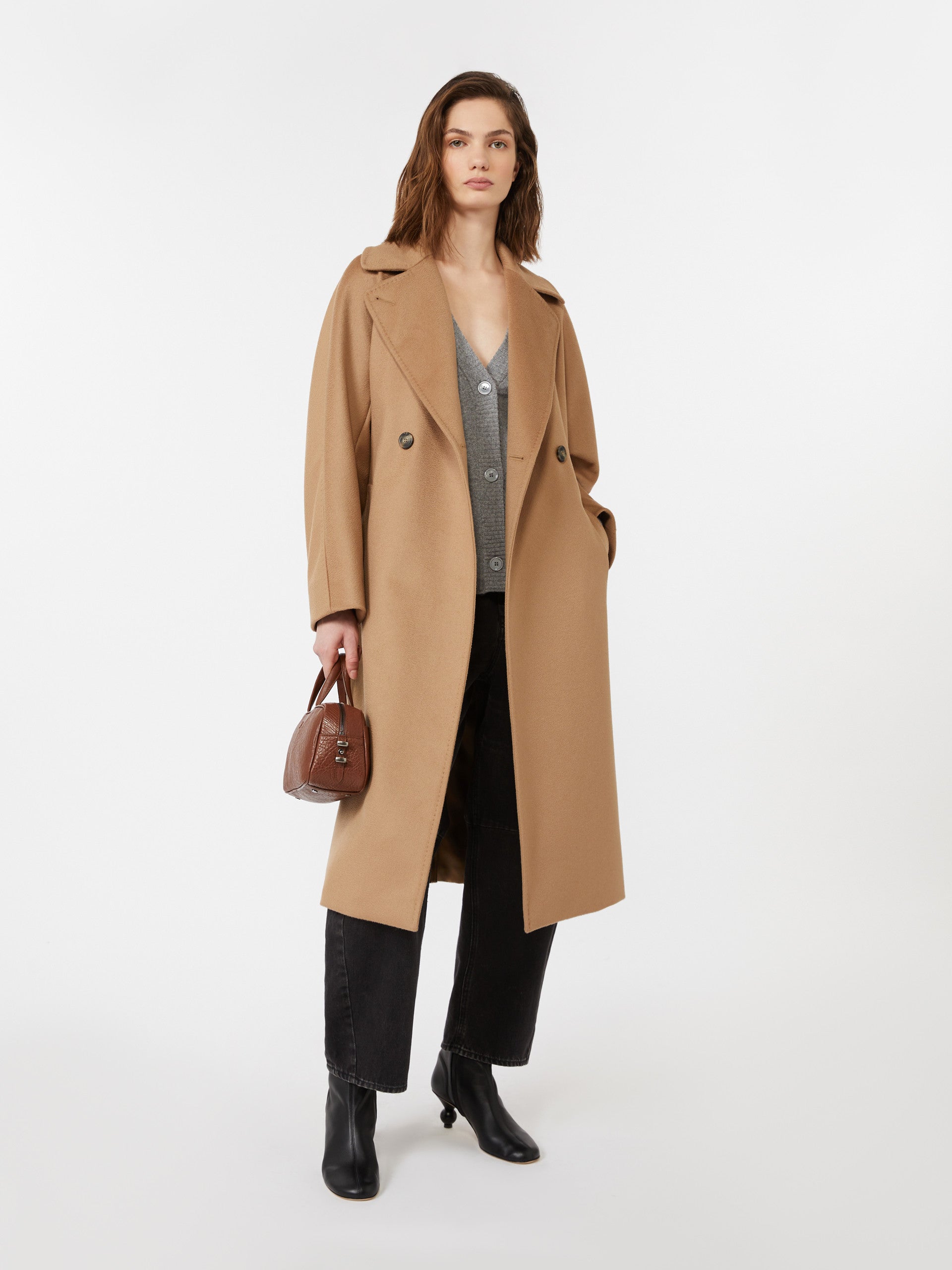 Double-Breasted Wool Coat for Women - Camel - Max Mara KSA