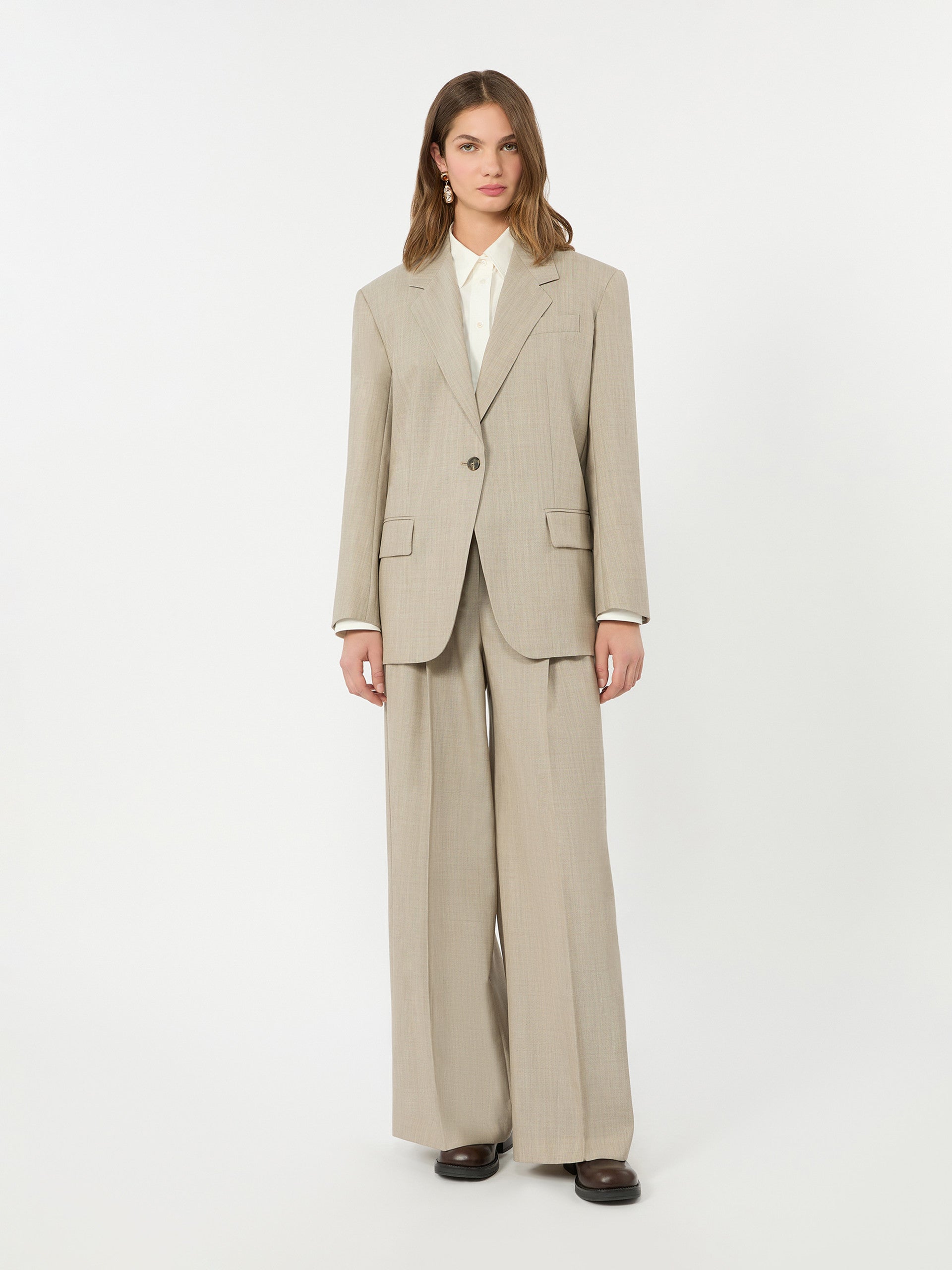 Oversized Woollen Cloth Blazer for Women - Hazelnut Brown - Max Mara KSA