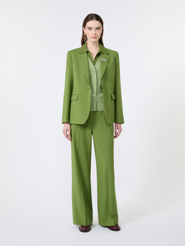 Single-Breasted Stretch Wool Blazer for Women - Green - Max Mara KSA
