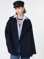 Double-Sided Wool Double-Breasted Pea Coat for Women - Navy - Max Mara KSA