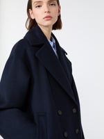 Double-Sided Wool Double-Breasted Pea Coat for Women - Navy - Max Mara KSA