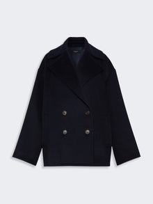 Double-Sided Wool Double-Breasted Pea Coat for Women - Navy - Max Mara KSA