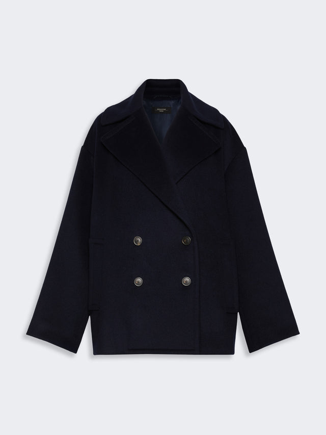 Double-Sided Wool Double-Breasted Pea Coat for Women - Navy - Max Mara KSA