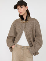 Houndstooth Wool Bomber Jacket for Women - Brown - Max Mara KSA