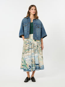 Pleated Printed Poplin Skirt for Women - Light Blue - Max Mara KSA