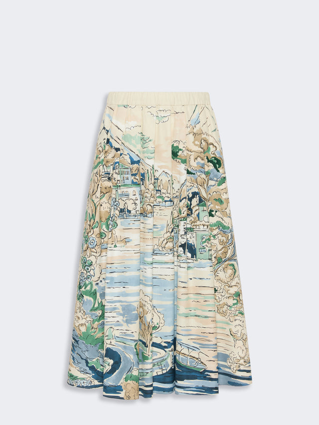 Pleated Printed Poplin Skirt for Women - Light Blue - Max Mara KSA