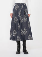 Pleated Printed Cotton Skirt for Women - Navy - Max Mara KSA