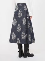 Pleated Printed Cotton Skirt for Women - Navy - Max Mara KSA