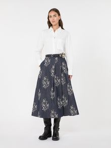 Pleated Printed Cotton Skirt for Women - Navy - Max Mara KSA