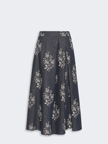 Pleated Printed Cotton Skirt for Women - Navy - Max Mara KSA