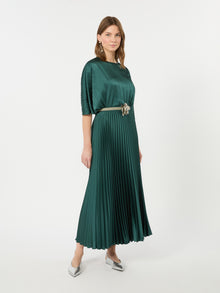 Pleated Satin Skirt for Women - Dark Green - Max Mara KSA