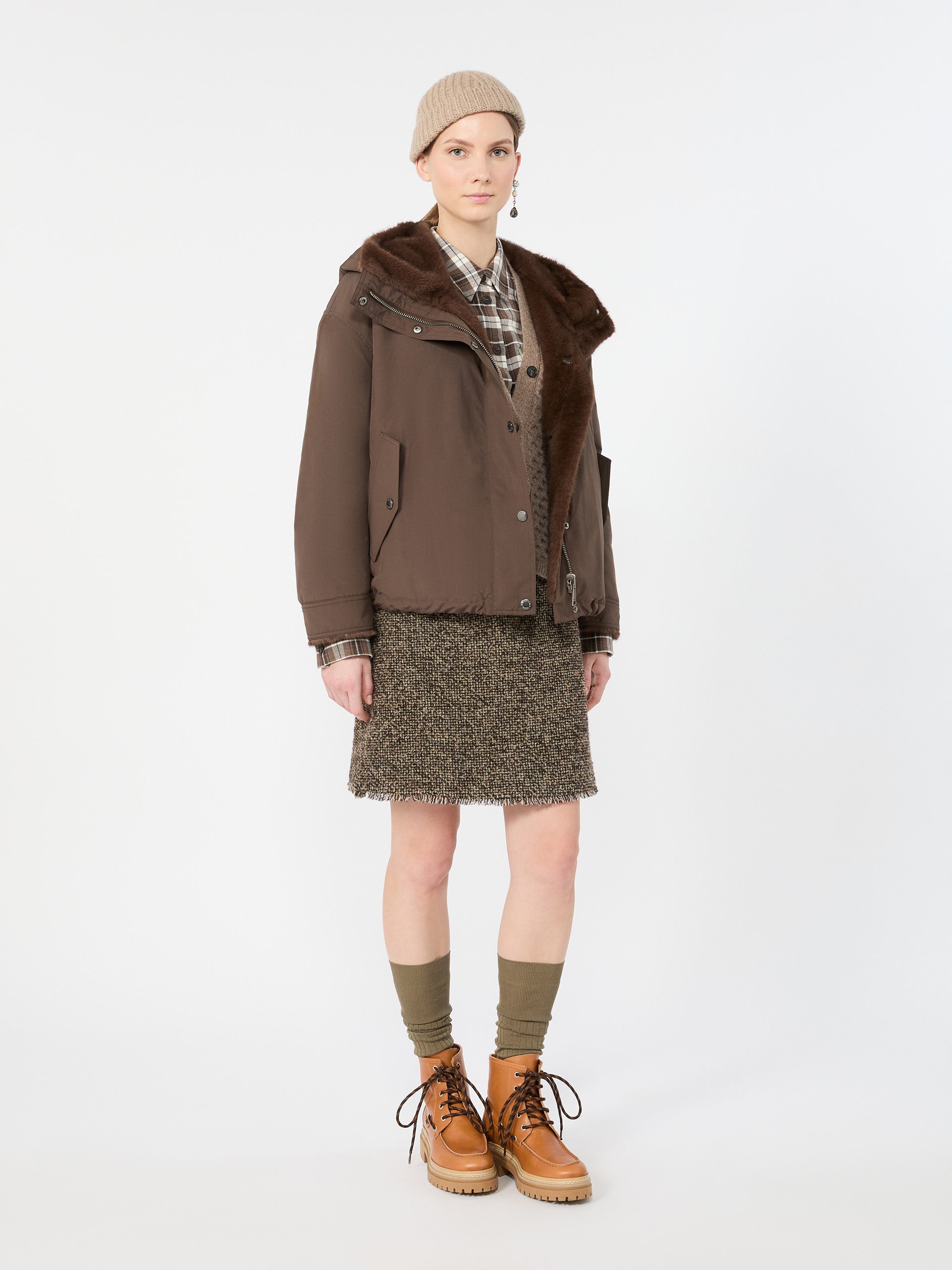 Wool Blend Bouclé Short Skirt for Women - Brown - Max Mara KSA