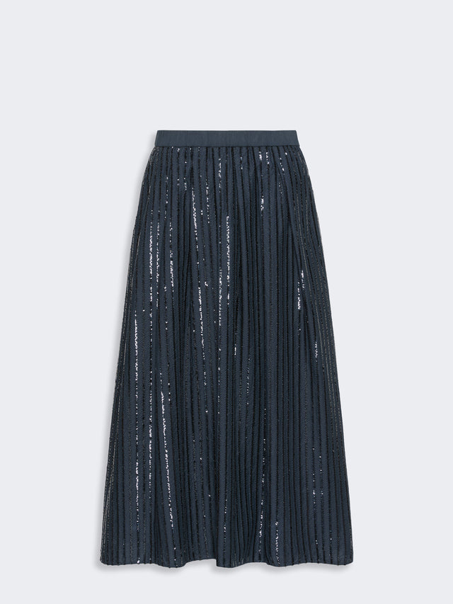 Sequin-Embroidered Cotton Skirt for Women - Navy - Max Mara KSA