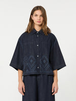 Boxy Shirt In Laser-Treated Cotton Denim for Women - Navy - Max Mara KSA