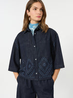 Boxy Shirt In Laser-Treated Cotton Denim for Women - Navy - Max Mara KSA