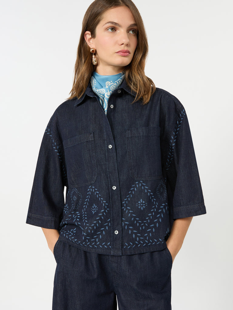 max mara boxy shirt in laser-treated cotton denim
