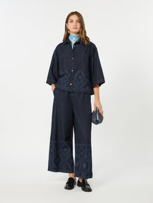 Boxy Shirt In Laser-Treated Cotton Denim for Women - Navy - Max Mara KSA