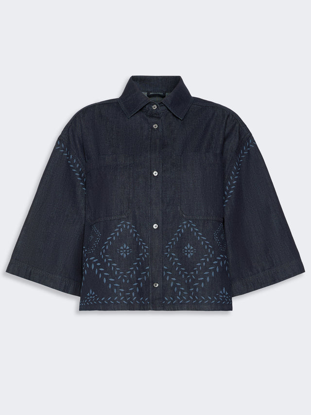 Boxy Shirt In Laser-Treated Cotton Denim for Women - Navy - Max Mara KSA