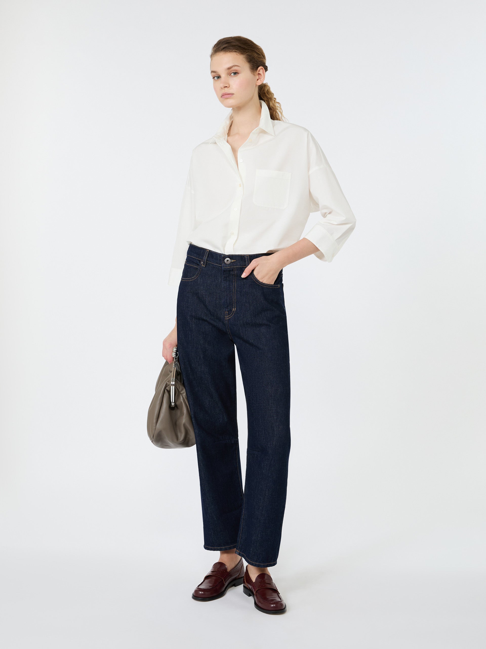 Boxy Cotton Poplin Shirt for Women - White - Max Mara KSA