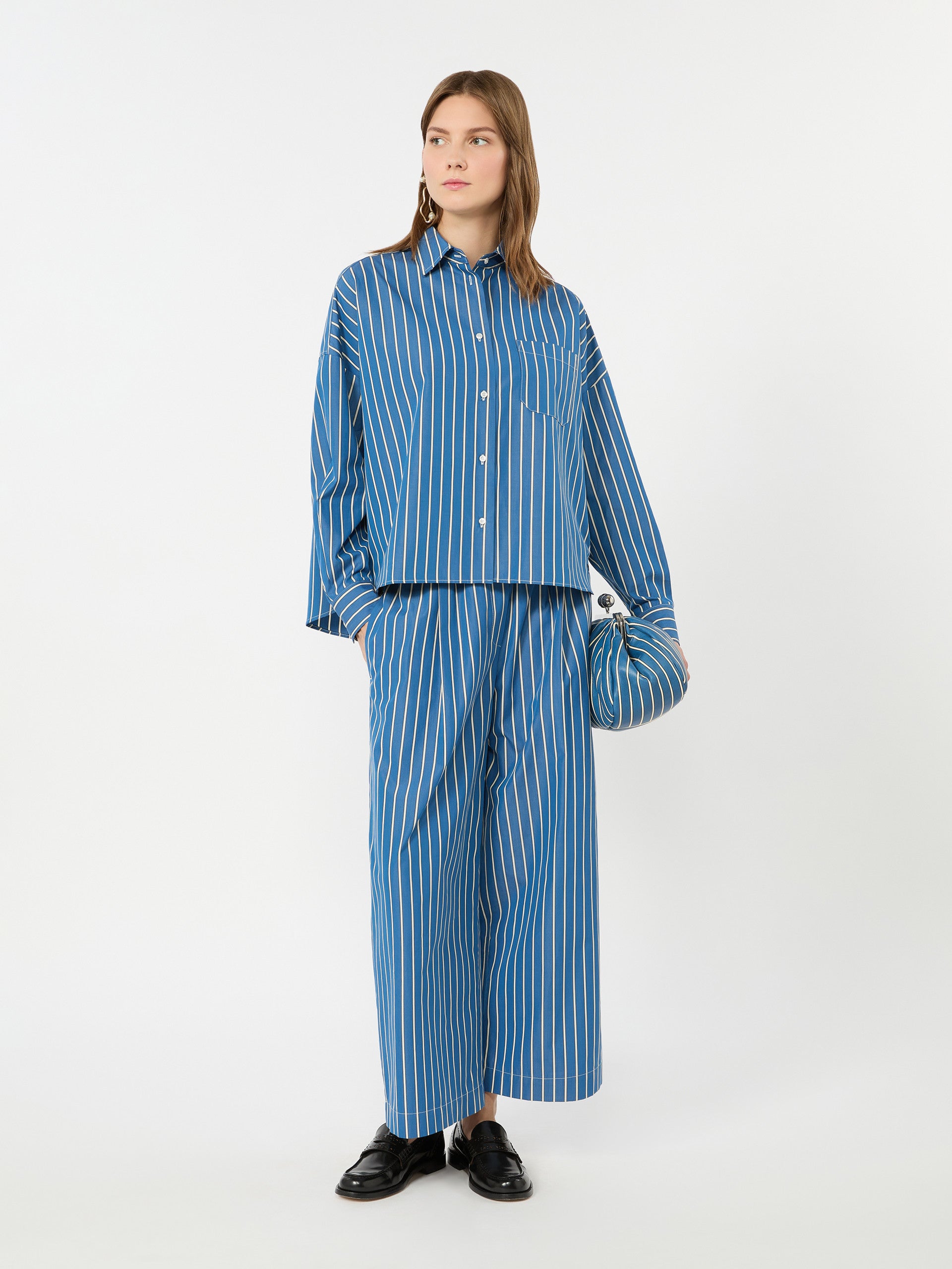 Striped Poplin Boxy Shirt for Women - Cornflower Blue - Max Mara KSA