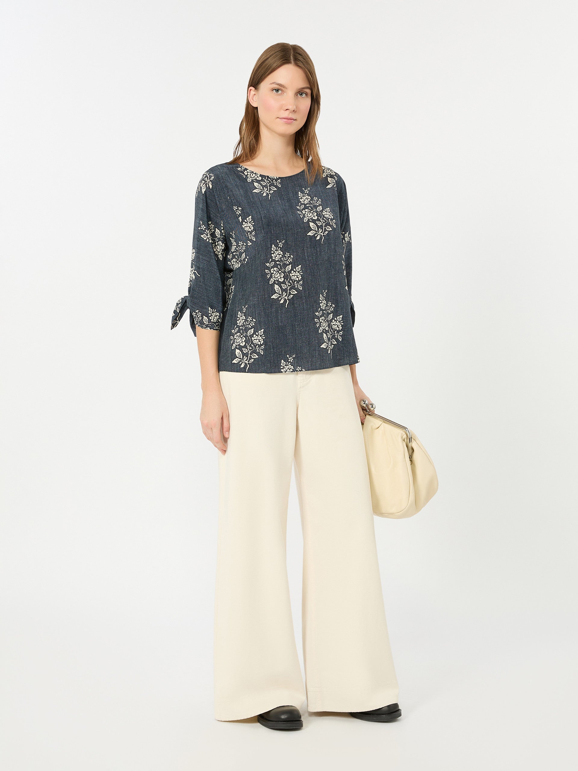 Printed Silk Crepe De Chine Blouse for Women - Navy - Max Mara KSA