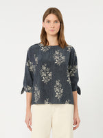 Printed Silk Crepe De Chine Blouse for Women - Navy - Max Mara KSA