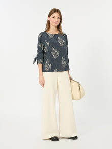 Printed Silk Crepe De Chine Blouse for Women - Navy - Max Mara KSA