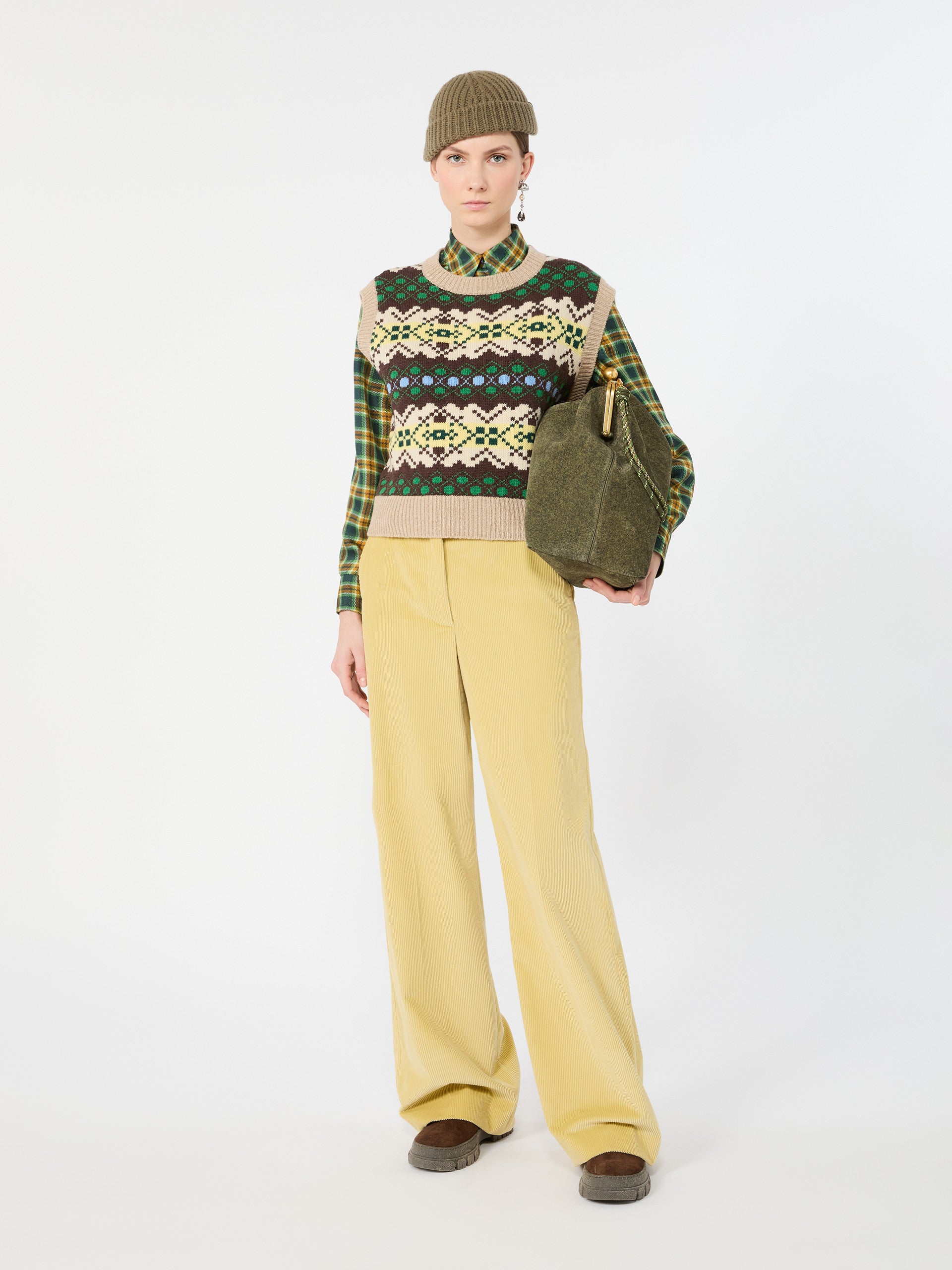 Checked Silk Twill Shirt for Women - Green - Max Mara KSA