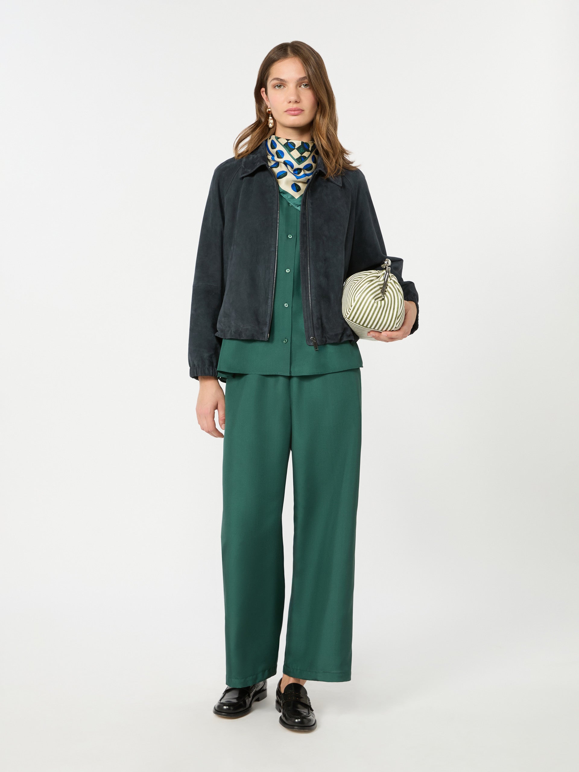 Loose Shirt In Habotai Silk for Women - Dark Green - Max Mara KSA